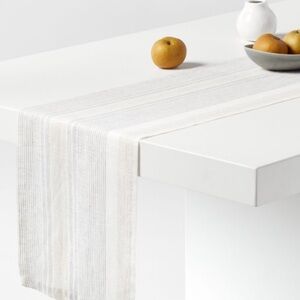 Crate and Barrel Chesney Grey Stripe 100% Linen Table Runner 14x90in. NWT